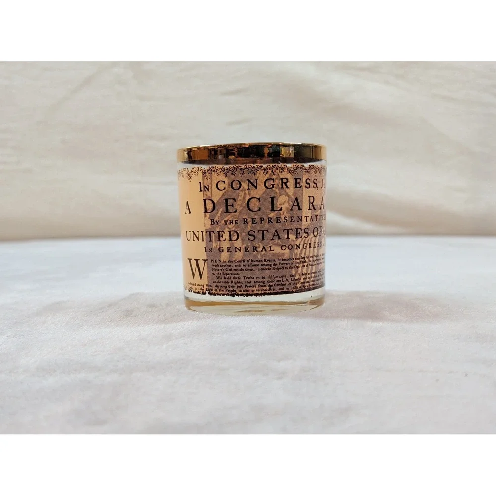 Vintage 1976 Bicentennial Liberty Bell Rocks Glass Gold Rim Whiskey Tumbler